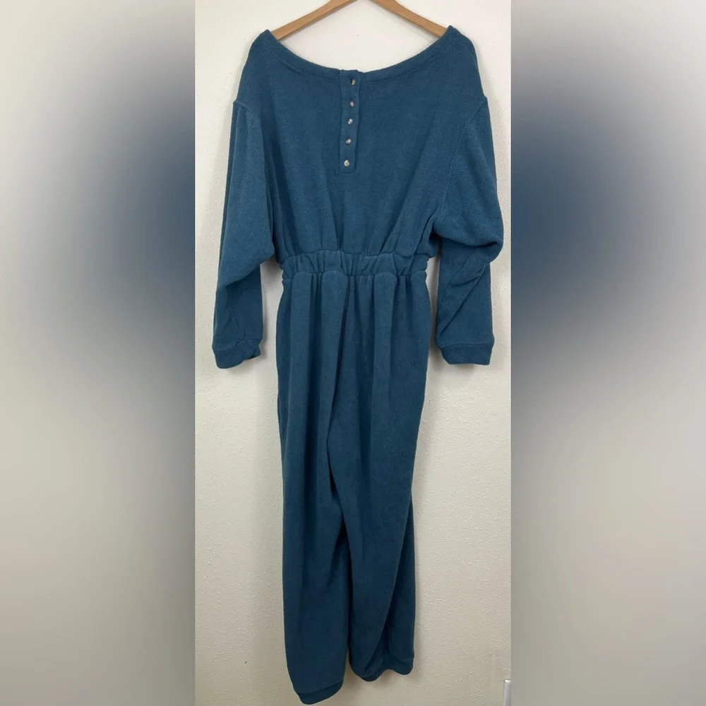 FREE PEOPLE BEACH Keep It Real Teal Fleecy Jumpsuit Womens Size Small - Picture 5 of 8